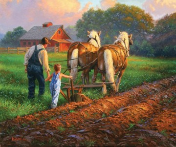  caballos Pintura - caballos de trabajo en el campo